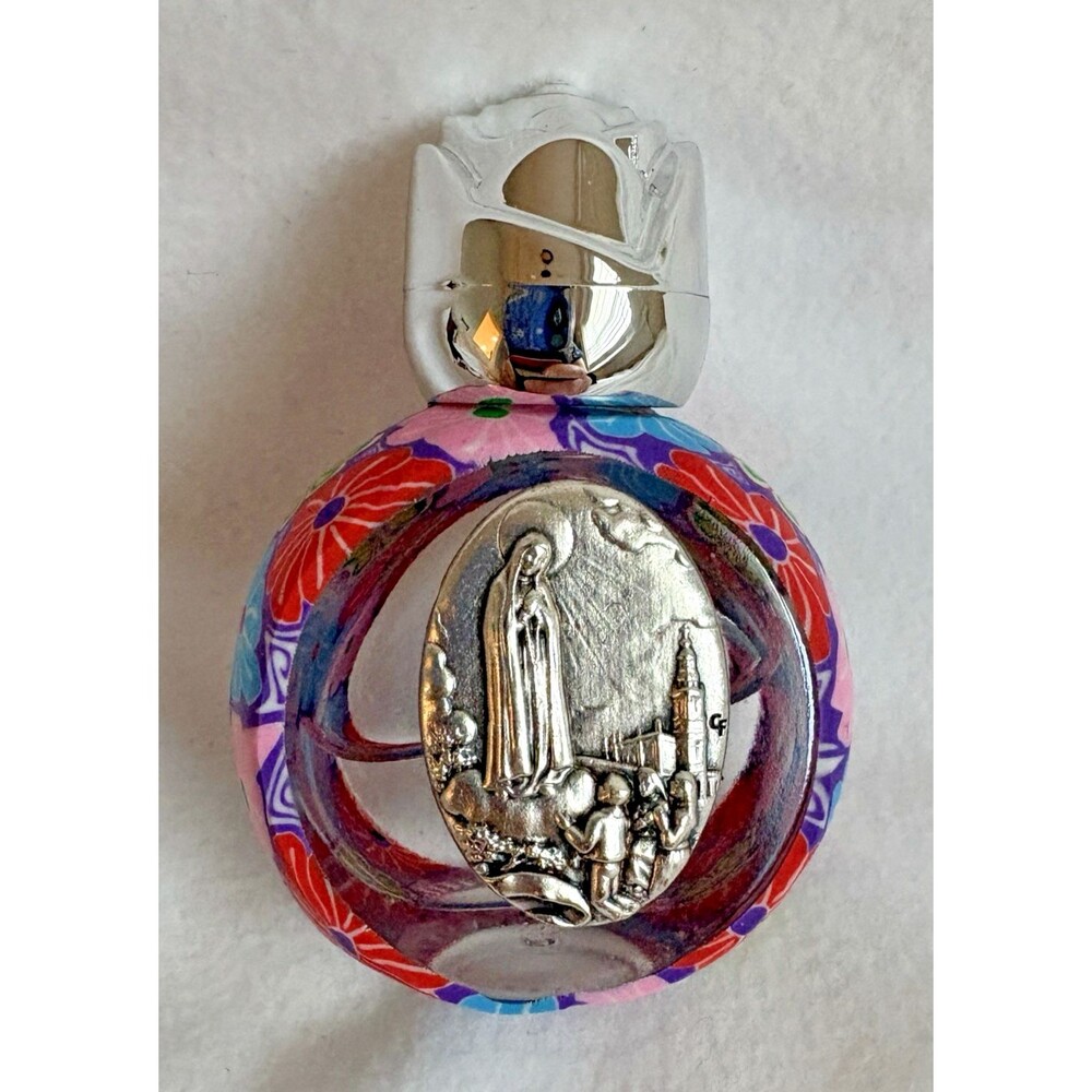 Holy Water Our Lady of Fatima Catholic Religious Silver Colored Rose Top NEW